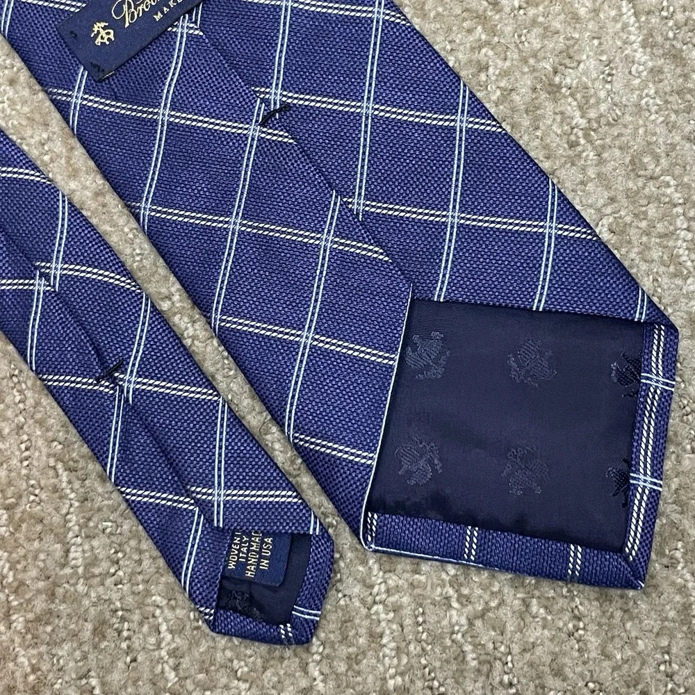 Brooks Brothers Makers Blue White‎ Windowpane Silk Tie Preppy Old Money